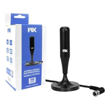 Imagem de Antena Digital Interna e Externa Amplifica HDTV Cabo 5 Metros – Sinal Full HD, UHF/VHF/FM, Base C/Imã – Prova d'água - Ideal para Conversores Digital - Plug 90 Graus.