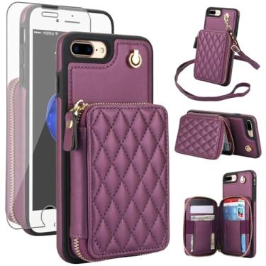 Imagem de Capa de celular para iPhone 7 Plus, 8 Plus, 7/8 Plus, capa de celular com protetor de tela de vidro temperado, alça de pulso, bloqueio de RFID, suporte para cartão i Phone7s 7s + 7+ 8s 8+ Phones8 7p