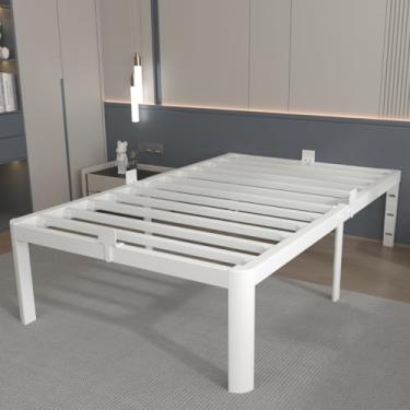 Imagem de KOSOSO Estruturas de cama de solteiro de 40,6 cm, estrutura de cama de solteiro de metal branco com defletores antiderrapantes, sem necessidade de mola de caixa, suporte de plataforma de aço