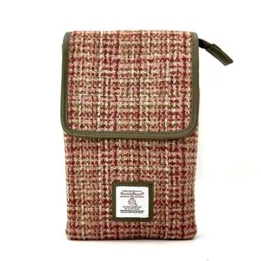 Imagem de Maccessori Mini bolsa transversal feminina com alça ajustável, 100% Harris Tweed e couro vegano, 21 cm x 13 cm x 4 cm, Bordo, 8.26" x 5.31" x 1.18"