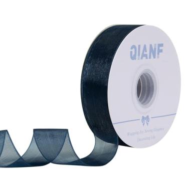 Imagem de QIANF Fita de organza transparente azul-marinho de 2,5 m, fita de tule para convites de casamento, buquês de flores de noiva, embrulho de presente para chá de bebê, decoração de árvore de Natal, laços