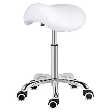 Imagem de Kaleurrier Banqueta com rodinhas giratórias, altura ajustável com rodas, banco resistente, cadeira ergonômica para laboratório, clínica, dentista, salão, massagem, escritório e cozinha doméstica