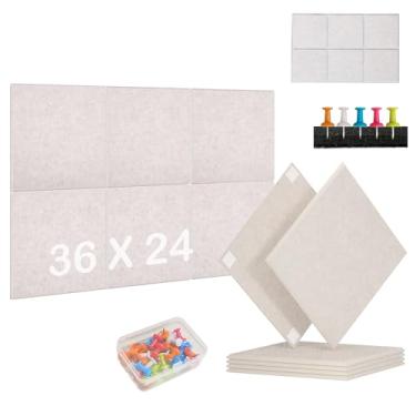 Imagem de Quadro de cortiça grande para paredes | pacote com 6 | 91 cm x 61 cm quadro de cortiça de feltro alternativo para decoração de parede de escritório, placa de pino de pressão, azulejos de feltro para