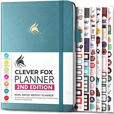Imagem de Clever Fox Planner 2ª edição – Planejador de objetivos semanal e mensal colorido, organizador de gerenciamento de tempo e produtividade, sem data, A5 (água-marinha)