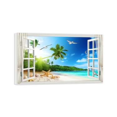 Imagem de Falsas Janelas Paisagens Impressões em Tela-Árvores praia pássaros-Quadro Arte Moderna-Natureza Pintura Pronta para Pendurar Tela Embrulhada 20x30cm