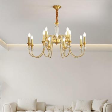 Imagem de Lâmpada Pingente Candelabro LED De Latão Com Estilo Americano E Detalhe De Vela Francesa: Perfeita Para Sala De Estar, Restaurante, Quarto, Estudo, Villa, Hotel, Bar E Café (A Ouro 12 luzes)