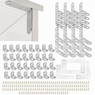 Imagem de 60 peças de suporte L, suportes de canto de aço inoxidável, suporte de canto de 90 graus com 176 parafusos, pequeno suporte de ângulo reto para armário de gaveta de cadeira de móveis de madeira
