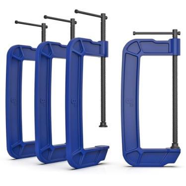 Imagem de KARRYTON Grampos C de 20.3 cm, Garganta Profunda Grande 3-3/4" (95 mm), Braçadeira G de ferro dúctil com força de fixação de 1,329 kg, design ergonômico exclusivo para soldagem, marcenaria, metal e