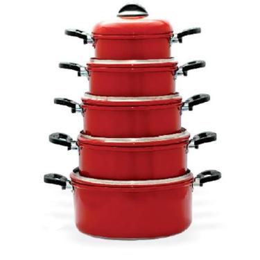 Imagem de Jogo De Panelas De Alumínio Vermelhas Luxo - 5 Peças 14 A 22