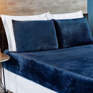 Imagem de Jogo de Cama Casal Queen BiaSoft Manta Microfibra 3 Peças - Azul Marinho
