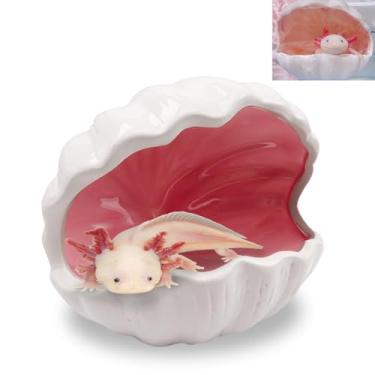 Imagem de Niuohoy Axolotl Hide Shell Shape Ceramic Fish Tank Cave, dupla face, decoração de aquário abrigo para pequenos animais de estimação sapo peixe Betta (extra grande, rosa)