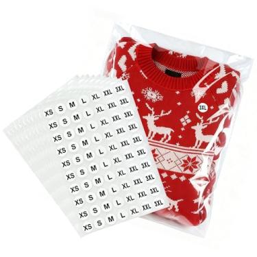 Imagem de PigPotParty 100 sacos plásticos transparentes de celofane de 35,5 x 50,8 cm com adesivos de tamanho de roupas, sacos de poliéster transparentes para embalagens de pequenas empresas, camisolas, roupas