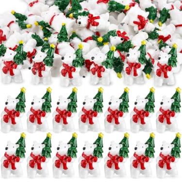 Imagem de Fiwochic 50Pcs Christmas Polar Bear Figurines Miniature Resin Polar Bear Figures with Christmas Tree Red Scarf Tiny Animal Statue Cake Topper for Holiday Party Birthday Micro Landscape Dollhouse Decor