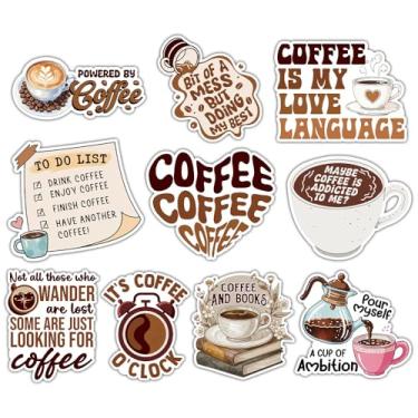 Imagem de CEELIB (10 peças, 7,6 cm) - Pacote de adesivos para amantes de café, adesivos engraçados para bebidas de café, decalque Pour Myself a Cup of Ambition, citação motivacional para decoração de presentes