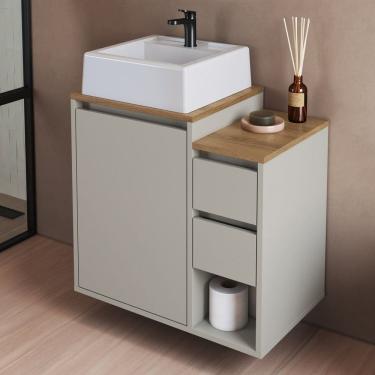 Imagem de Balcão Gabinete de Banheiro Suspenso 60 Bahamas 1 Porta e 2 Gavetas com Cuba Arenas