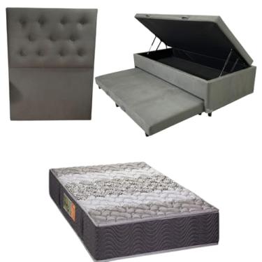 Imagem de Bicama Box Baú com Colchão de Espuma Orthopedic + Cabeceira Botonê - Solteiro 88x188 (SUEDE CINZA)