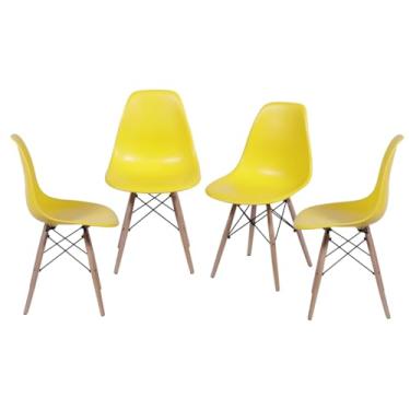 Imagem de Kit 4 Cadeira DKR Base Madeira (Amarela)