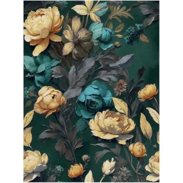 Imagem de Luvdecor Descole e cole papel de parede floral escuro papéis de parede de flores vintage removíveis para locatários de quarto, papel de contato texturizado para armário de bancada 44,5 x 299,7 cm