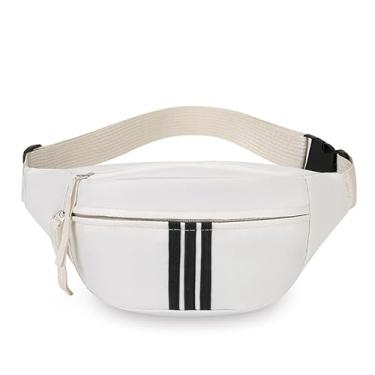 Imagem de Bolsa de cintura única masculina e feminina, bolsa de ombro transversal com alça de ombro ajustável, adequada para caminhadas, Branco, Bolsa