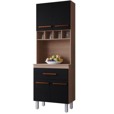 Imagem de Paneleiro Alto Com Nicho 4 Portas 1 Gaveta Vitorina Savana / Preto - M