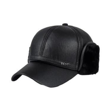Imagem de Boné de Beisebol Masculino de Imitação de Couro - Quente para o Invern