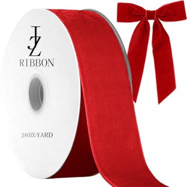 Imagem de JaoZuyard Fita de veludo vermelha de 3,5 cm x 10 m, fita de veludo vermelha para embrulho de presente, decoração de árvore de Natal, artesanato, grinaldas, suprimentos contínuos, fitas para presente