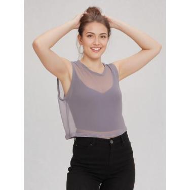 Imagem de Blusa regata cropped tule poliamida - Look Sol Modas, Rosé, U