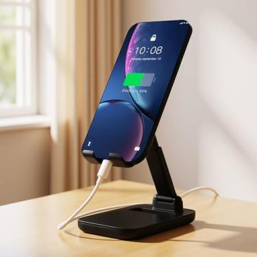 Imagem de Suporte dobrável para celular, altura de ângulo ajustável/suporte de telefone portátil adequado para todos os smartphones (preto)