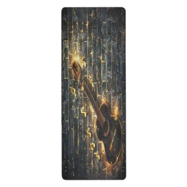 Imagem de Wassud Tapete de ioga de guitarra preta, dobrável, tapete de ginástica, antiderrapante, para mulheres e homens, tapete de ginástica com bolsa de armazenamento 180 x 66 cm