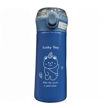 Imagem de Garrafa Infantil em Aço Inoxidável 380ml com Canudo de Silicone e Trava de Segurança, Prática e Segura!(Azul)