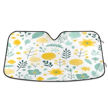 Imagem de Wassud Para-brisa de carro Spring Botanicals, persianas refletivas de janela frontal de carro, protetor de viseira de sol bloqueia raios UV, persiana dobrável sanfonada para carro, caminhão, SUV, 80 x