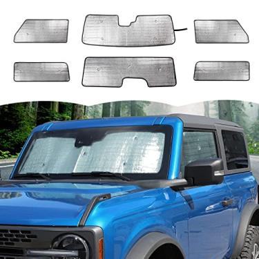 Imagem de Para-brisa para-sol protetor térmico janela viseira de sol tapete para Ford Bronco 2 portas 2021 2022 2023, 6 peças