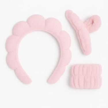 Imagem de Kit De Acessórios Para Skincare Arco Antideslizante + Prendedor Felpudo + Xuxinha -Tecido Felpudo Que Não Puxa Não Marca E Não Quebra Os Fios (Rosa)