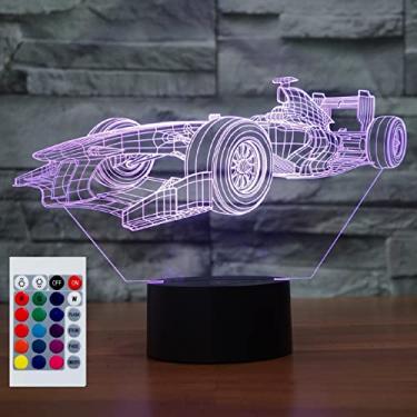 Imagem de SUPERHONGJIHAO Luz noturna para crianças, lâmpada LED de carro de corrida 3D com controle remoto, 16 mudanças, presente de aniversário de Natal para crianças