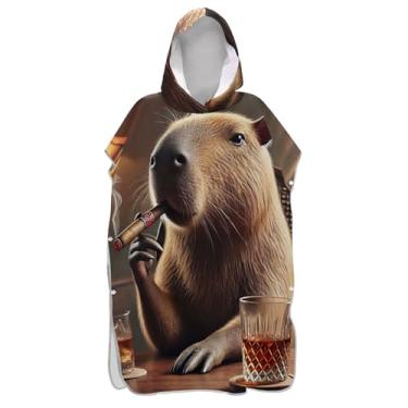 Imagem de TSENQUE Poncho de surfe vintage capivara animal para trocador adulto toalha de natação com capuz reutilizável ponchos femininos com capuz