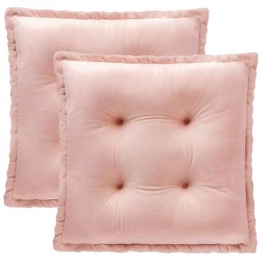 Imagem de 1 MIDDLE ONE Almofadas de cadeira para cadeiras de jantar, almofada quadrada com laços para cozinha adultos sentados e cadeiras de escritório (rosa, 43 x 44 cm (conjunto de 2))