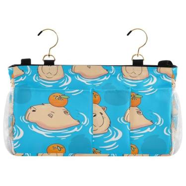 Imagem de TSENQUE Lindo organizador de beliche azul capivara para pendurar em beliche personalizado, bolso para dormitório universitário, suporte remoto