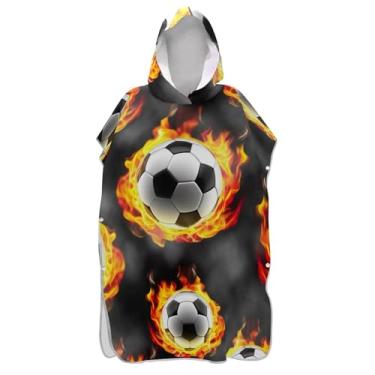 Imagem de Bolas de futebol legais cinza fogo trocador para adultos poncho de surfe toalha de natação com capuz bonito absorvente feminino ponchos com capuz
