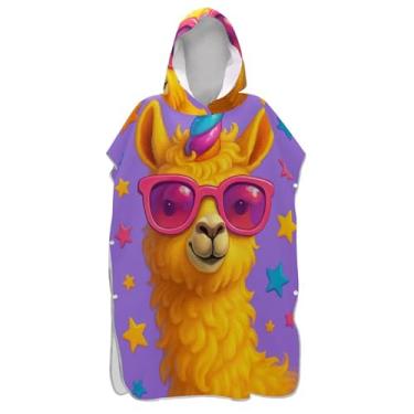 Imagem de TSENQUE Poncho de surfe trocador de roupão para adultos praia moletom toalha natação plus size engraçado lhama unicórnio roxo unissex adulto poncho com capuz