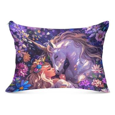 Imagem de Lindas fronhas decorativas de unicórnio roxo grande zíper longo padrão queen king size fronhas decoração de casa, tamanho do corpo, 53 cm x 137 cm