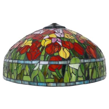 Imagem de Abajur de vidro estilo Tiffany de 50 cm (20 polegadas) para luminária de mesa, luminária de teto ou pendente, modelo Tulipa. Ideal para substituição de abajures de vitral de mesa, piso ou te