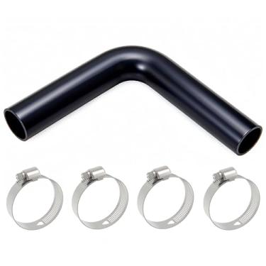 Imagem de YSIL Mangueira de pescoço de enchimento de combustível de gasolina 3,5 cm ID 90 graus 39,5 cm Comprimento Mangueira de enchimento de tanque de gás reforçada com 4 braçadeiras