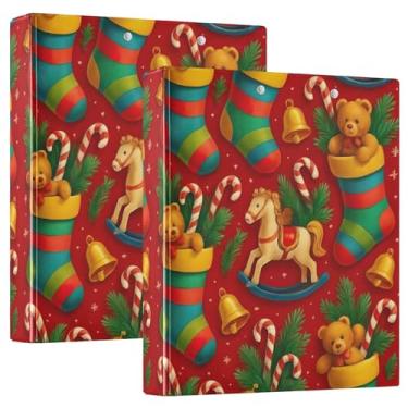 Imagem de Meias de Natal personalizadas bengalas doces de 3,8 cm com 3 argolas para guardar 200 folhas, portfólio, anel, impressão, anel, fichário, 31,5 x 27 x 6 cm, 1 pacote