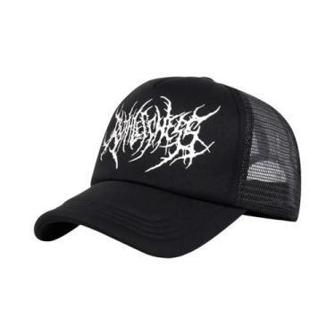 Imagem de Boné De Beisebol Ajustável Unissex Preto Com Bordado Hip Hop Gótico Pu