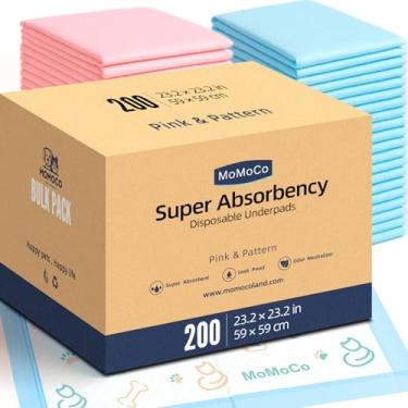 Imagem de MoMoCo Pet Supplies Puppy Pads 200 Unidades 23" X 23" - Almofadas De Penico Para Cães À Prova De Vazamento De 6 Camadas, Almofadas Absorventes Para Treinamento De Penico Interno, Almofadas Para Xixi