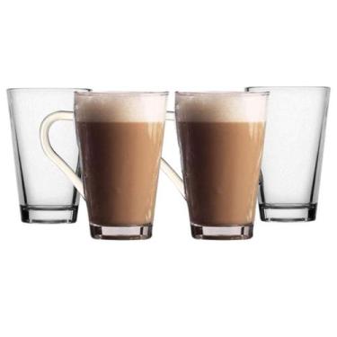 Imagem de Jogo 4 Xícaras Caneca De Vidro Transparente Com Alça 350ml - CLICK HOU