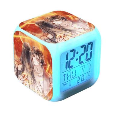 Imagem de Despertador digital LED quadrado colorido 8x8x8cm para crianças