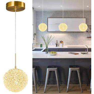 Imagem de Lustre de cristal moderno, luminária pendente para ilha de cozinha, ajustável, dourada, para teto, ideal para sala de estar, quarto, sala de jantar, hall de entrada e bar (3 peças)