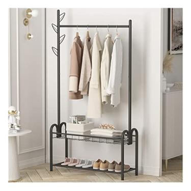 Imagem de Suporte de cabide de cabide para cabide de sapato, suporte para cabide, árvore de casaco resistente com 2 prateleiras, árvore de corredor livre para roupas, moldura de aço, chapéus, bolsas na entrada