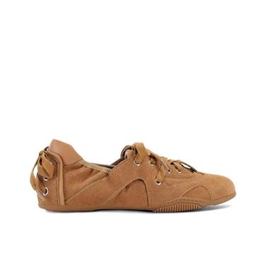 Imagem de XBKXMK Tênis feminino de balé com cadarços, moderno, bailarina, decorativo, confortável, de balé, sem salto, tênis de caminhada, tênis casual, Marrom, 35